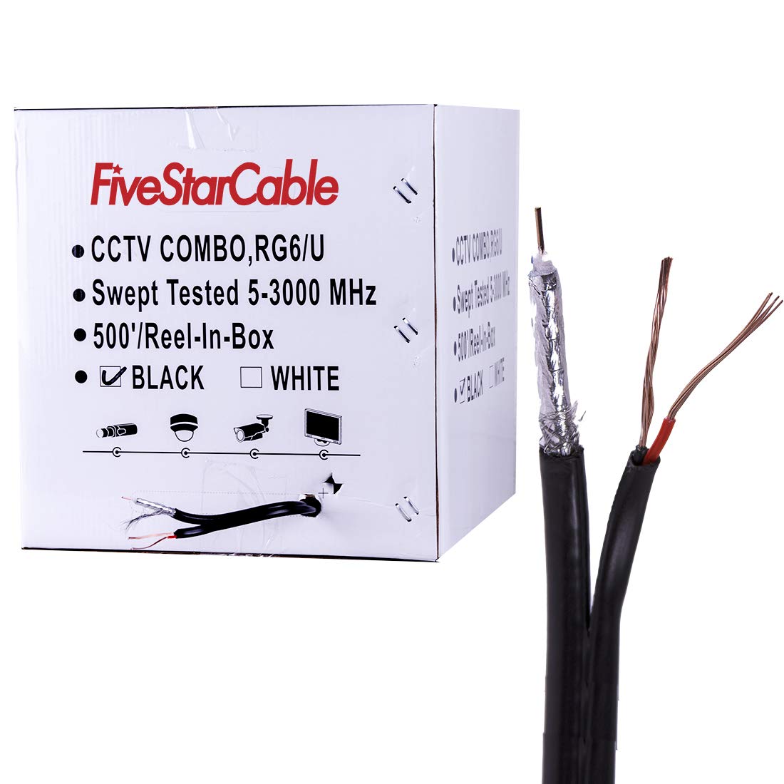 500 ft RG6/U Coaxial CCTV Cable with 18AWG/2 Power K679