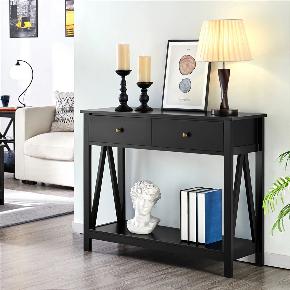 Black Wooden Console Table with Storage Drawer D405