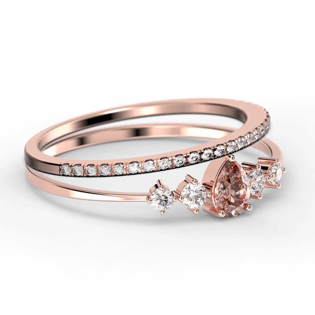 1.55 Carat Pear Cut Morganite And Diamond Moissanite Engagement Ring in 925 Sterling Silver With 18k Rose Gold Plating H929