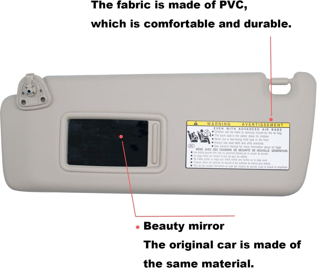 Beige Sun Visor Compatible Toyota Highlander 2004-2007 Pack of 2 G637607