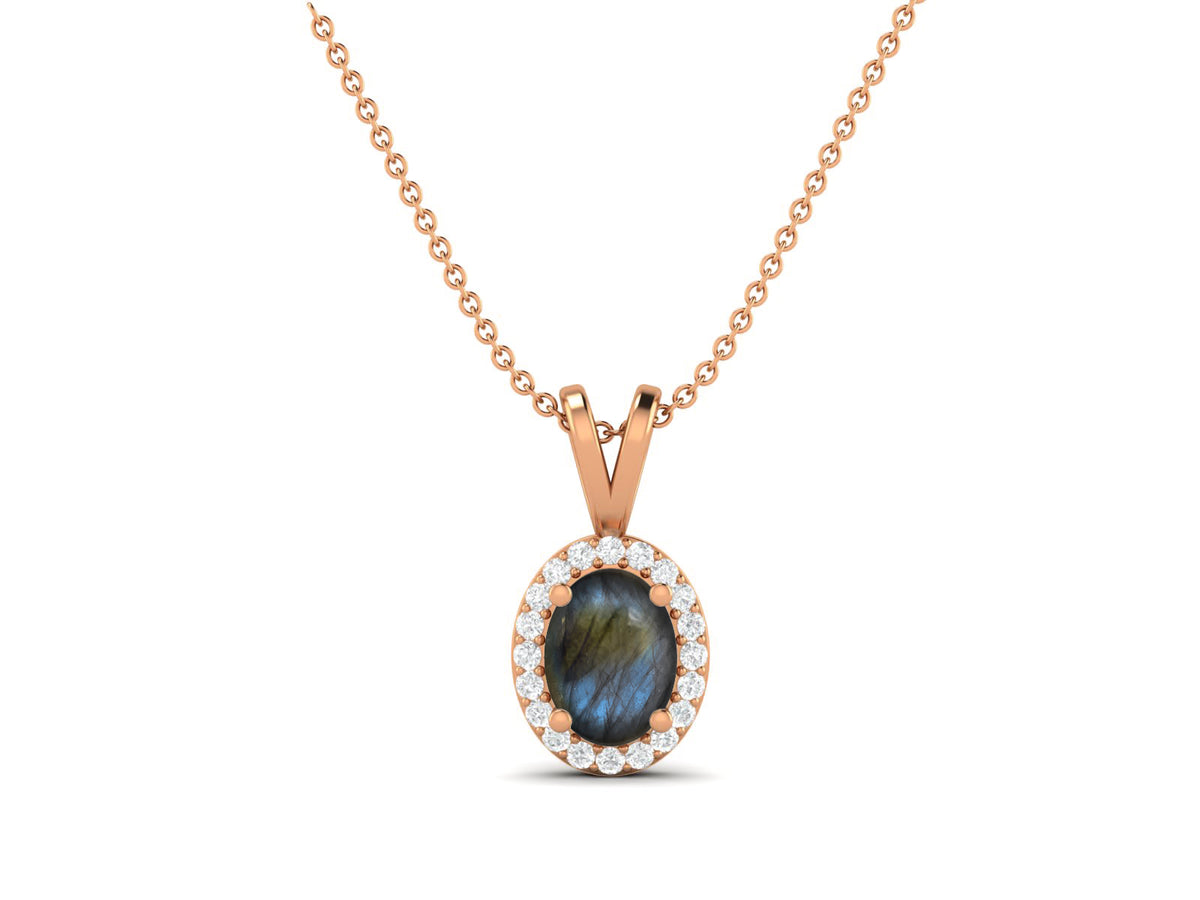Oval Labradorite Solitaire Necklace I104