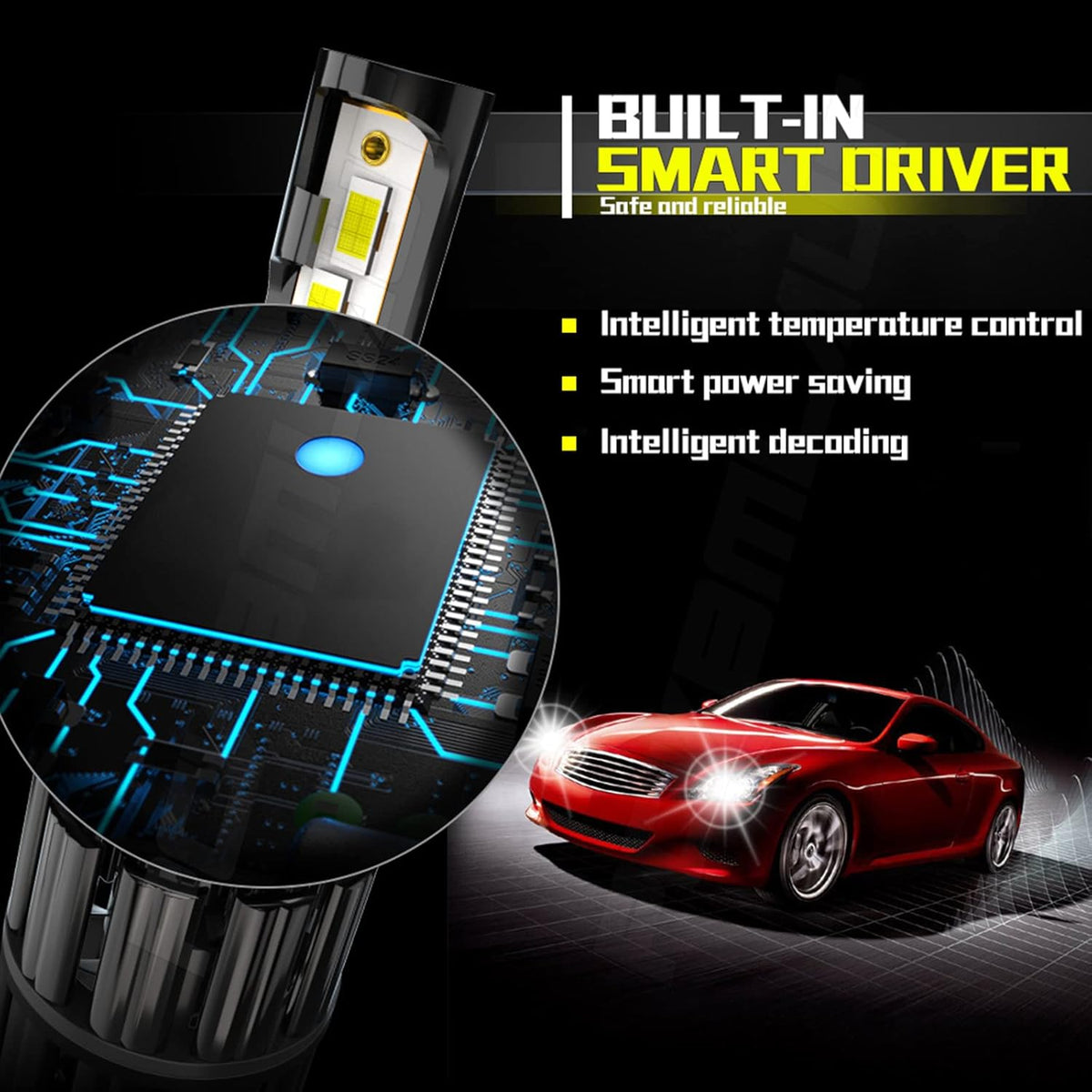 9007 LED Headlight Bulb Kit, 60W 10000LM 6000K Cool White, IP67, Pack of 2 I141