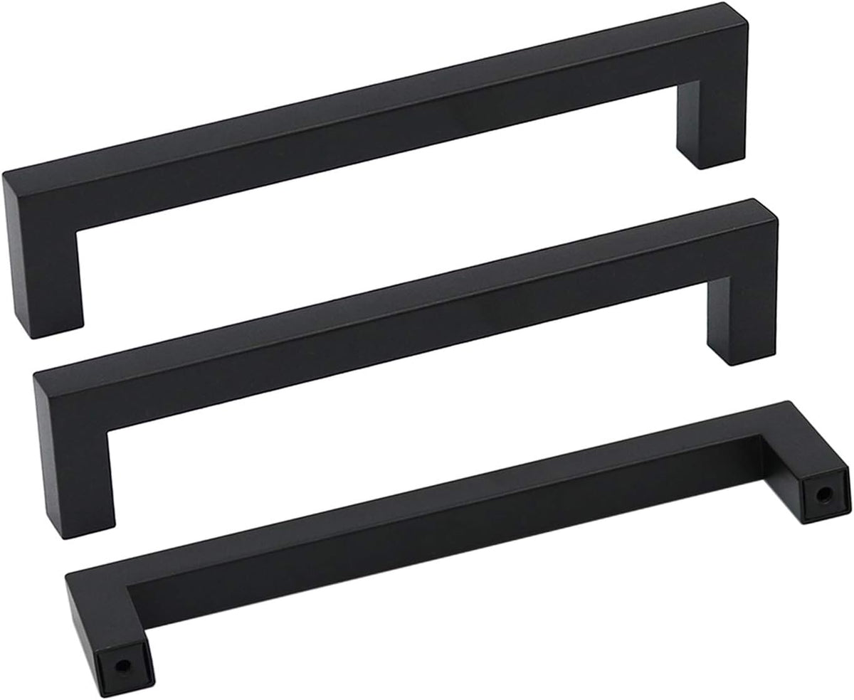 10 Pack Black Square Bar Cabinet Pull Drawer Handle Stainless Steel, Center to Center 6-1/4in (160mm) G935