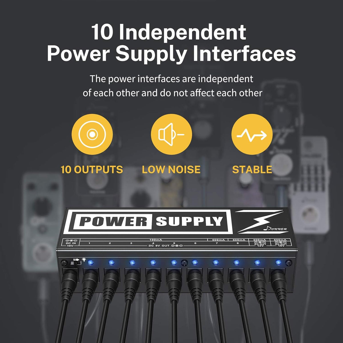 10 Isolated DC Output Guitar Pedal Power Supply D6653
