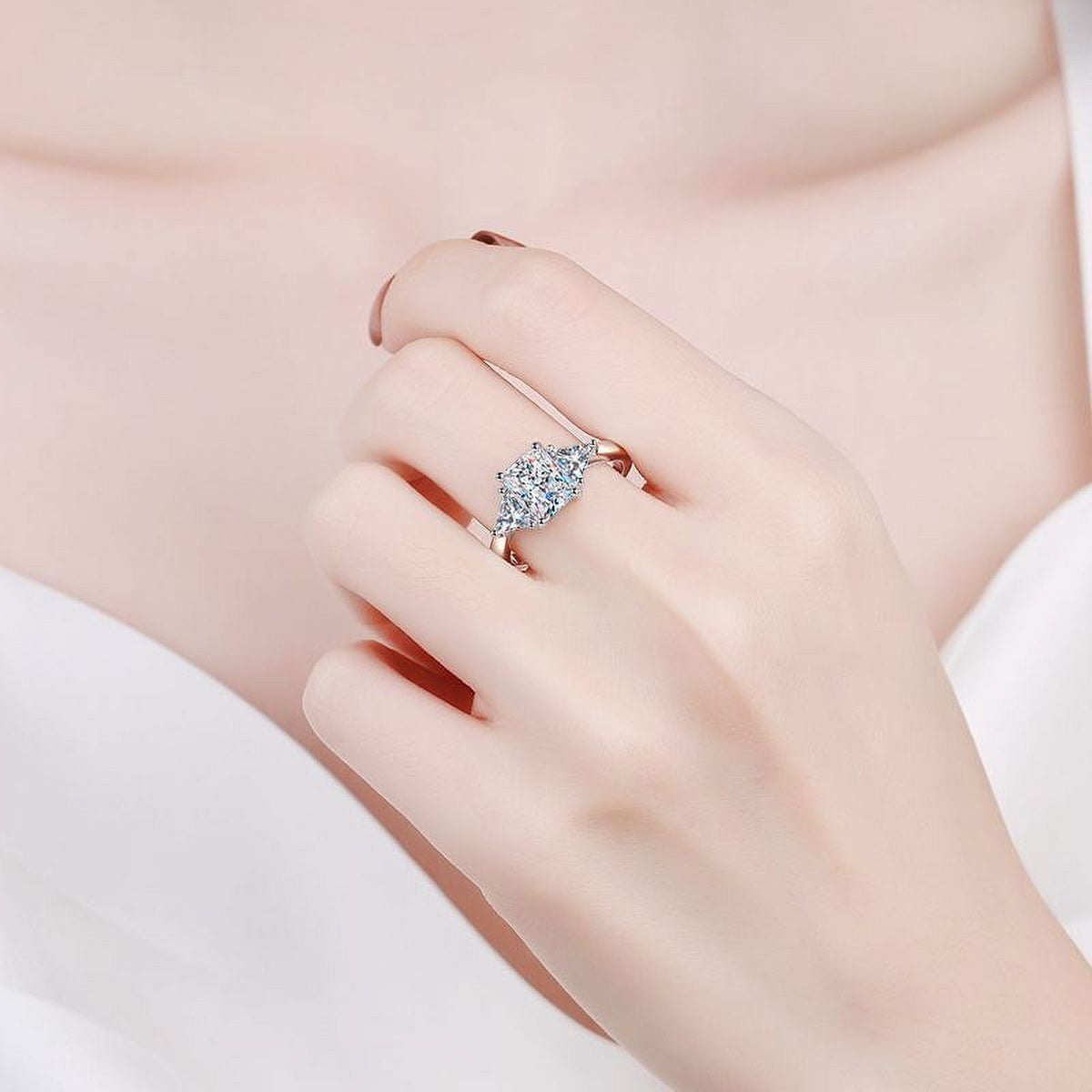 Emerald Cut Moissanite 3 Stone Ring 3 Carat Certified Wedding Ring U9775