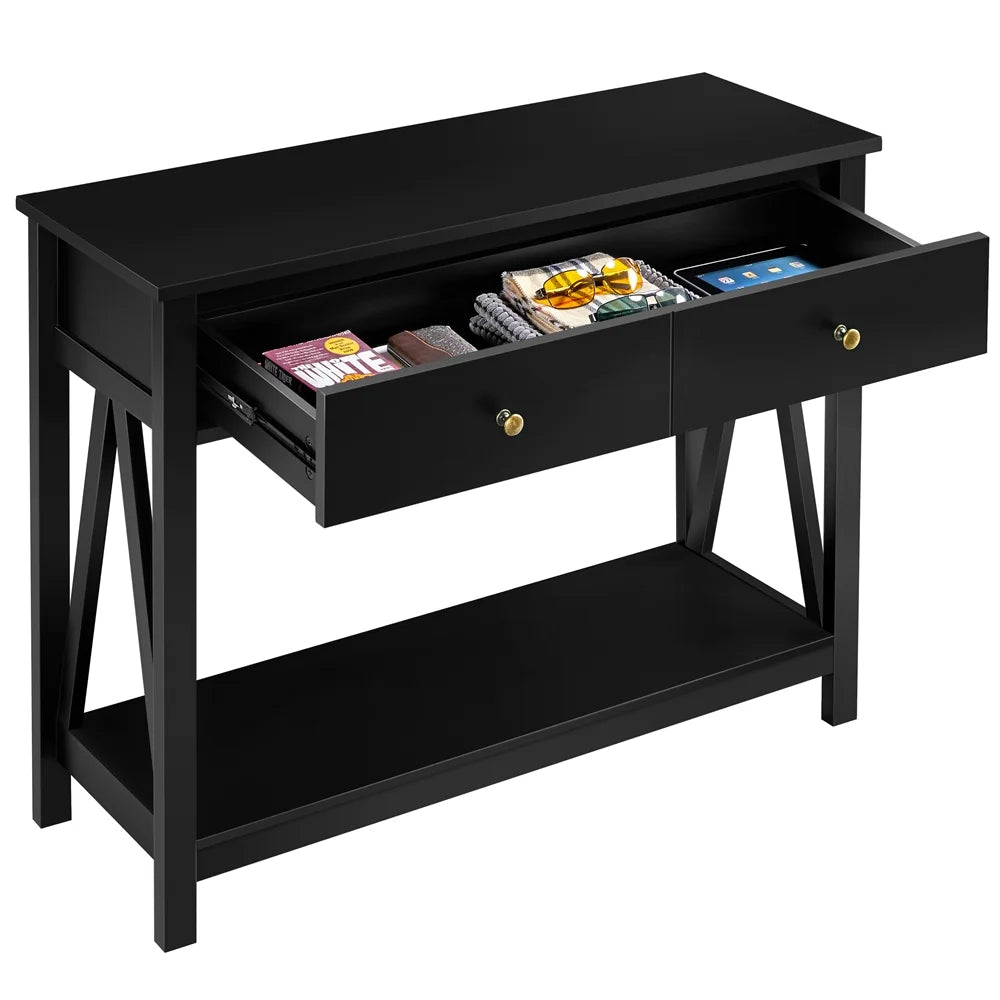 Black Wooden Console Table with Storage Drawer D405