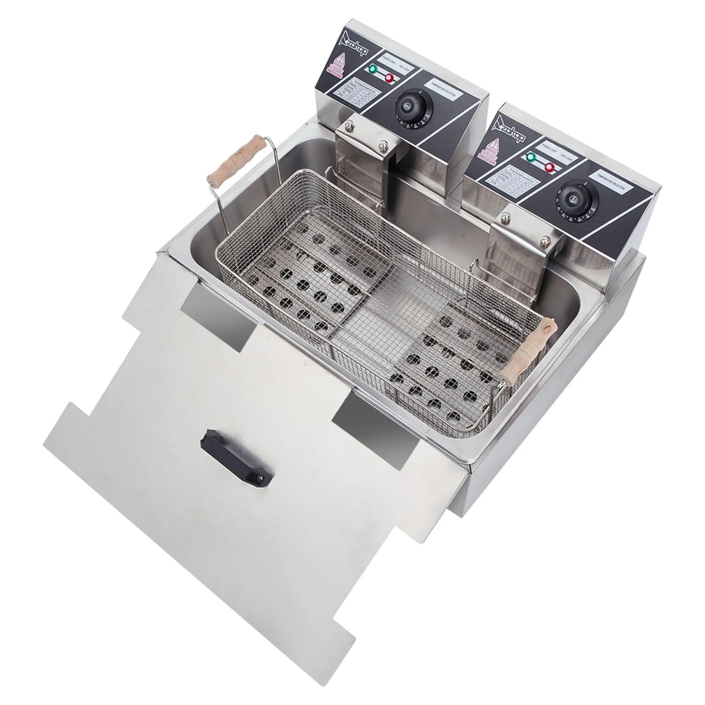 12+12L Commercial Electric Deep Fryer Stainless Steel Countertop with Basket A476