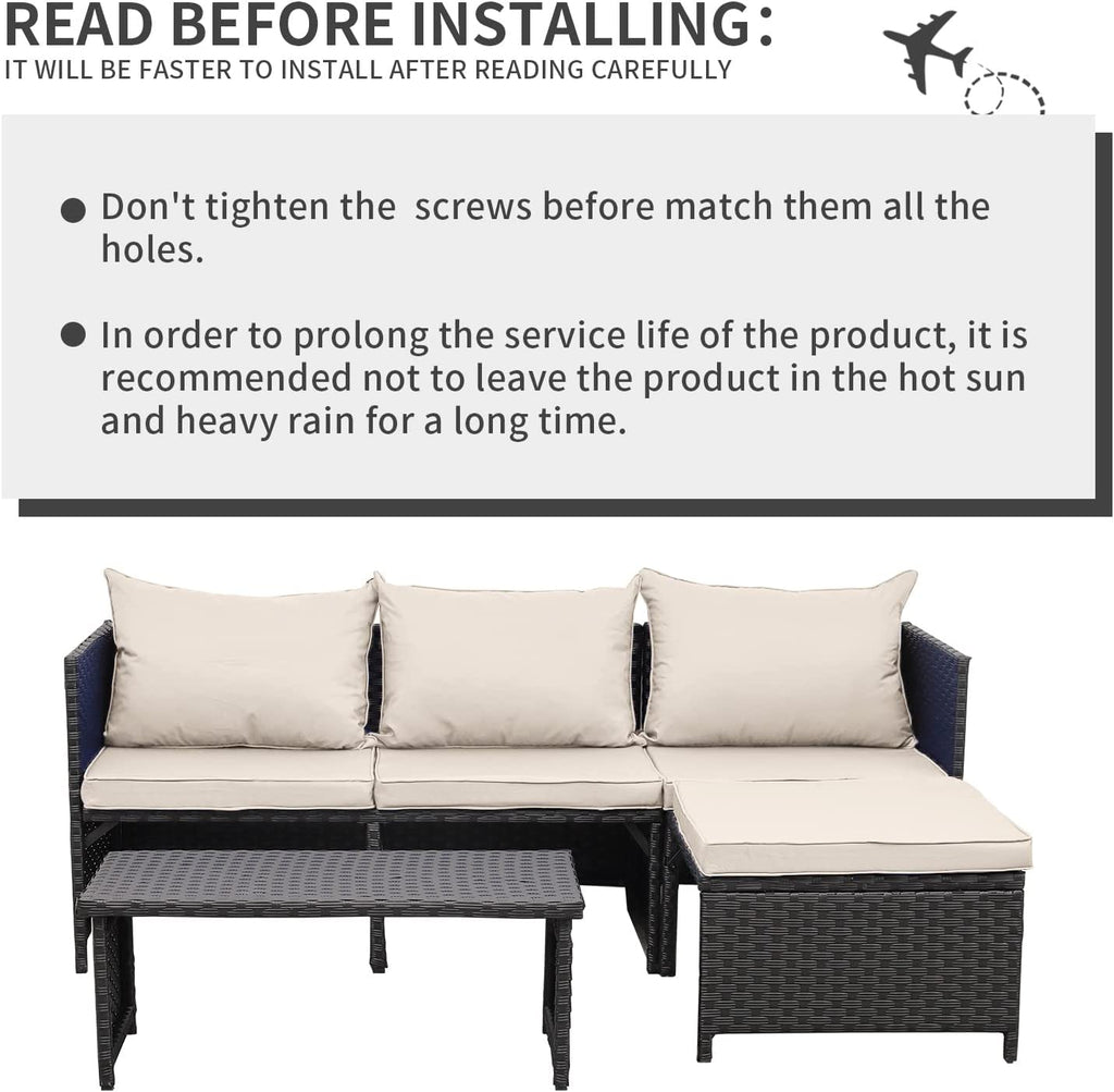3-Piece Outdoor PE Rattan Patio Conversation Sofa Set G184984