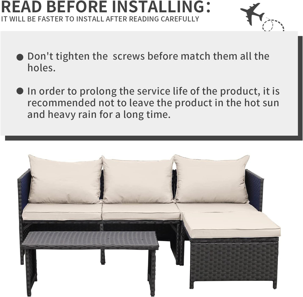 3-Piece Outdoor PE Rattan Patio Conversation Sofa Set G184984