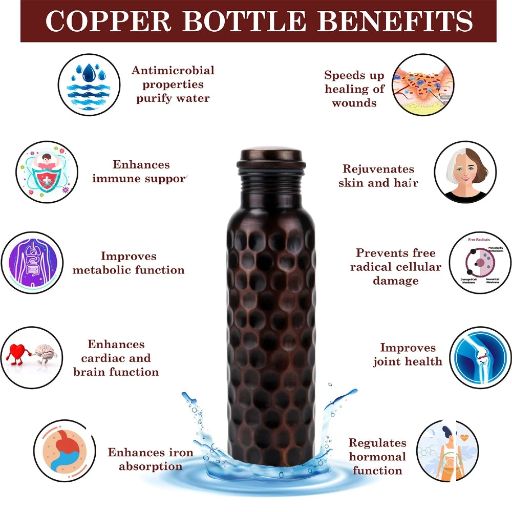 Antique Copper Bottle 1L Brown Water Bottle 1000 ml P9113