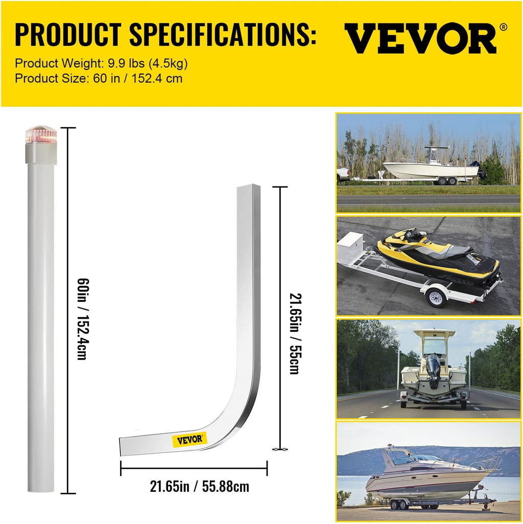 Boat Trailer Guide-on, 60", 2PCS Galvanized Steel with LED-Lighted PVC Tube Covers P270