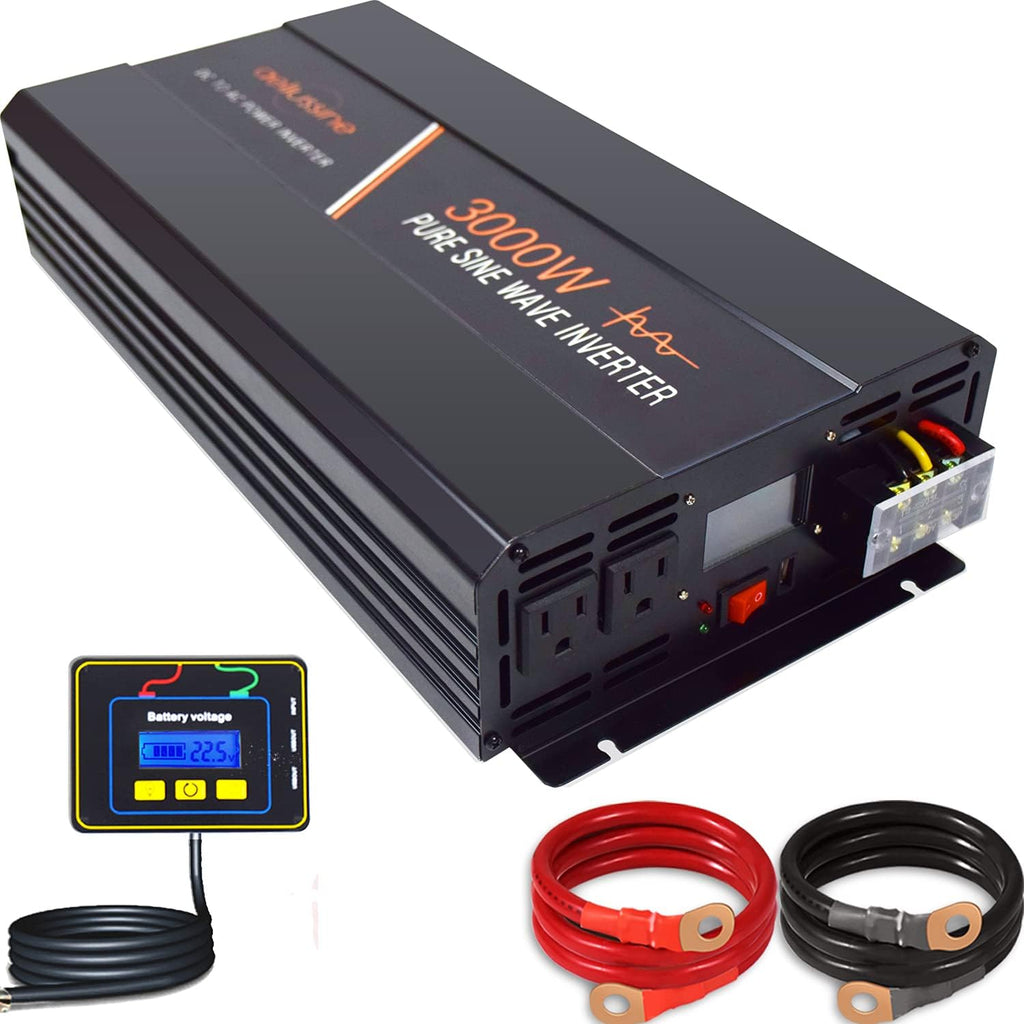 Power Inverter 1000W Pure Sine Wave 24v DC to AC 120v Peak 2000 Watt with LCD Display USB Charge Port Y792