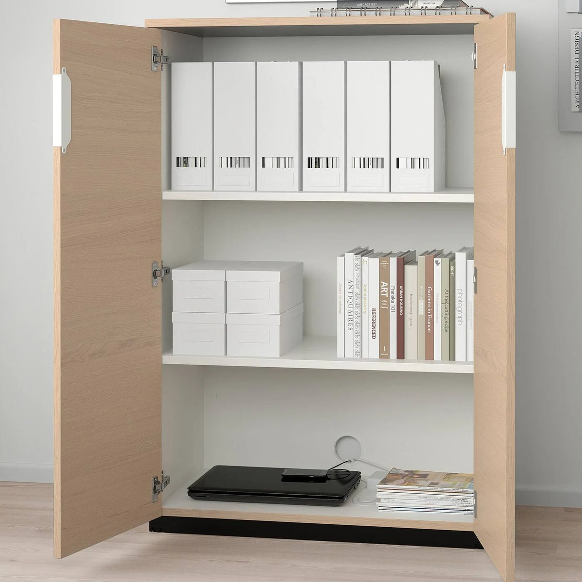 White Stained Oak Veneer Cabinet with Doors N99980