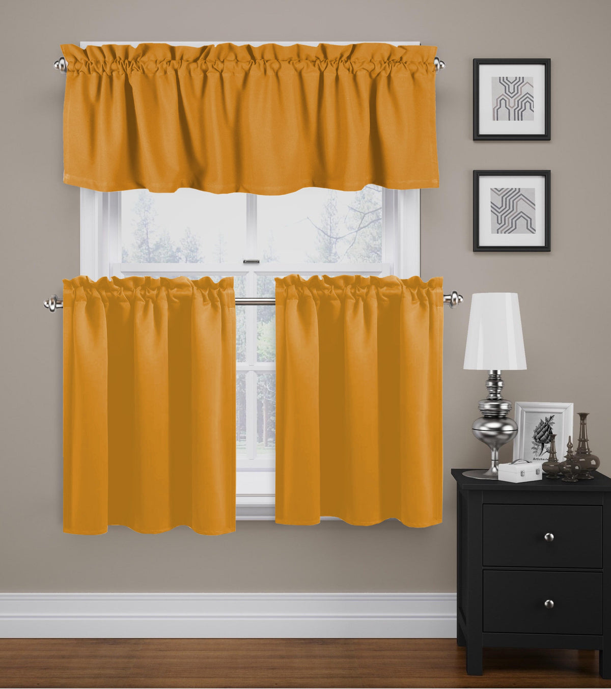 Mustard Yellow 100% Cotton Kitchen Curtain Valance Set 3 Pack H8234