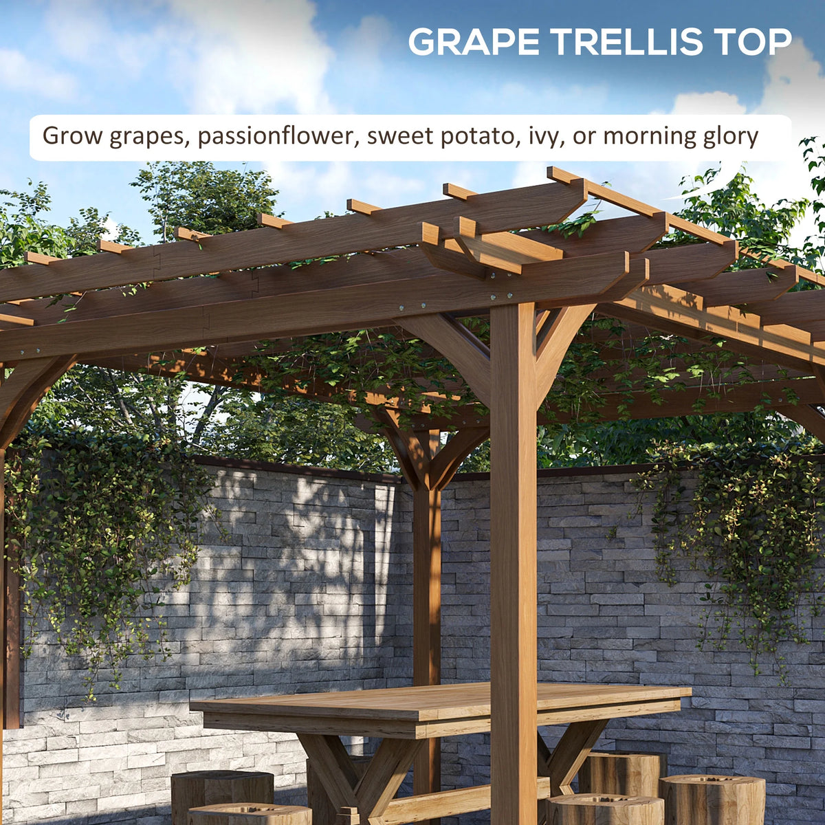 12' x 10' Wooden Pergola Outdoor Gazebo A7808