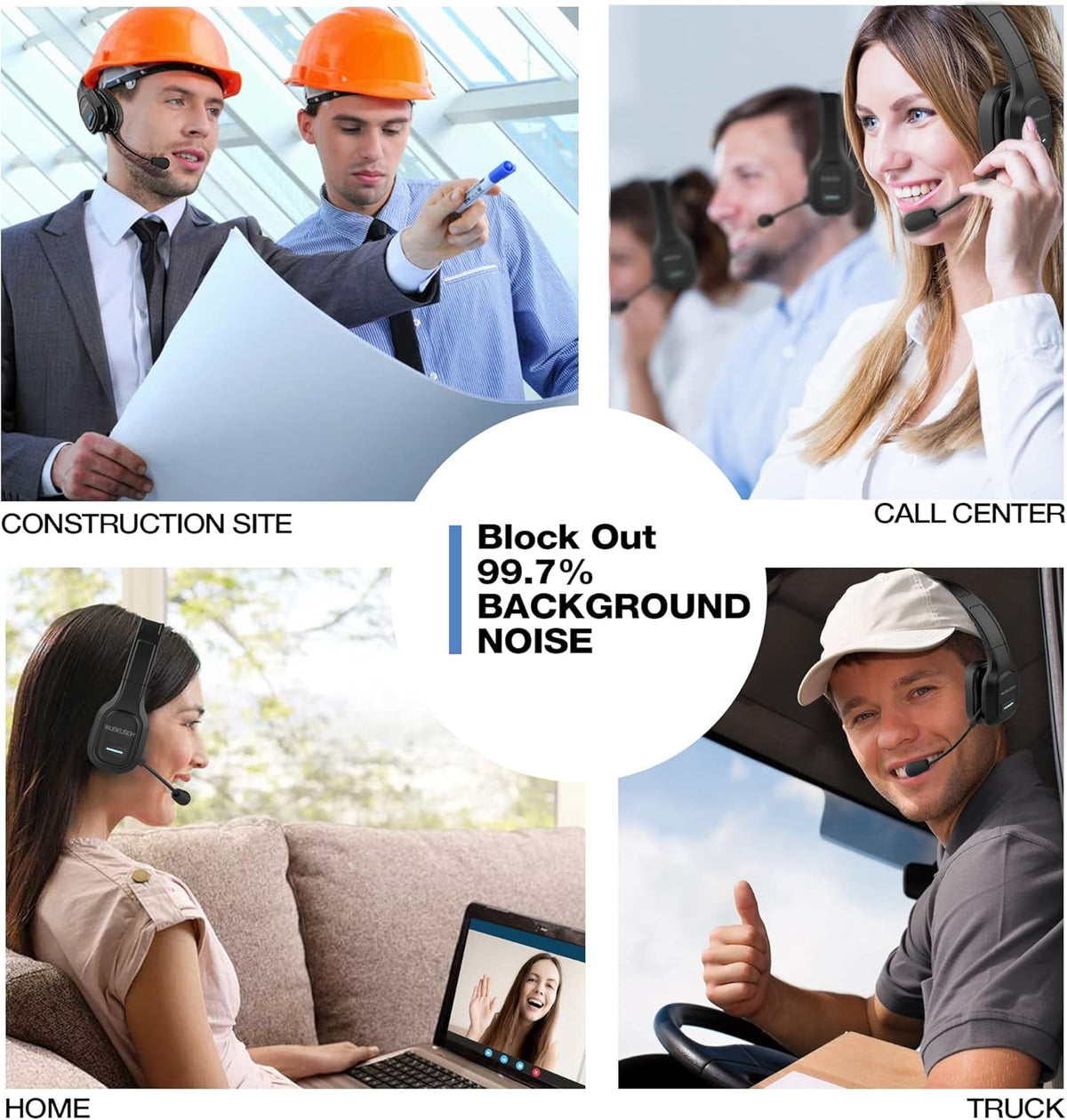 Wireless Headset with Microphone, Noise Canceling On-Ear Headphones with USB Dongle O6481