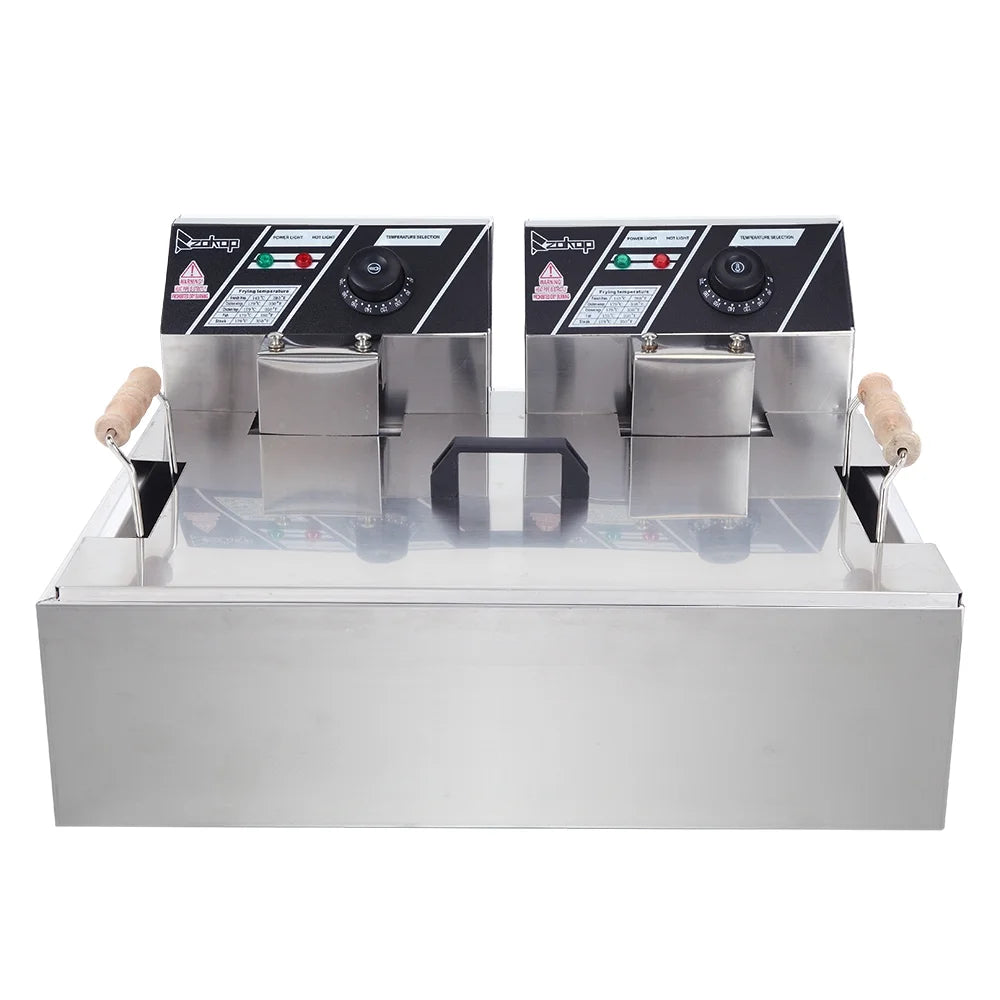 12+12L Commercial Electric Deep Fryer Stainless Steel Countertop with Basket A476
