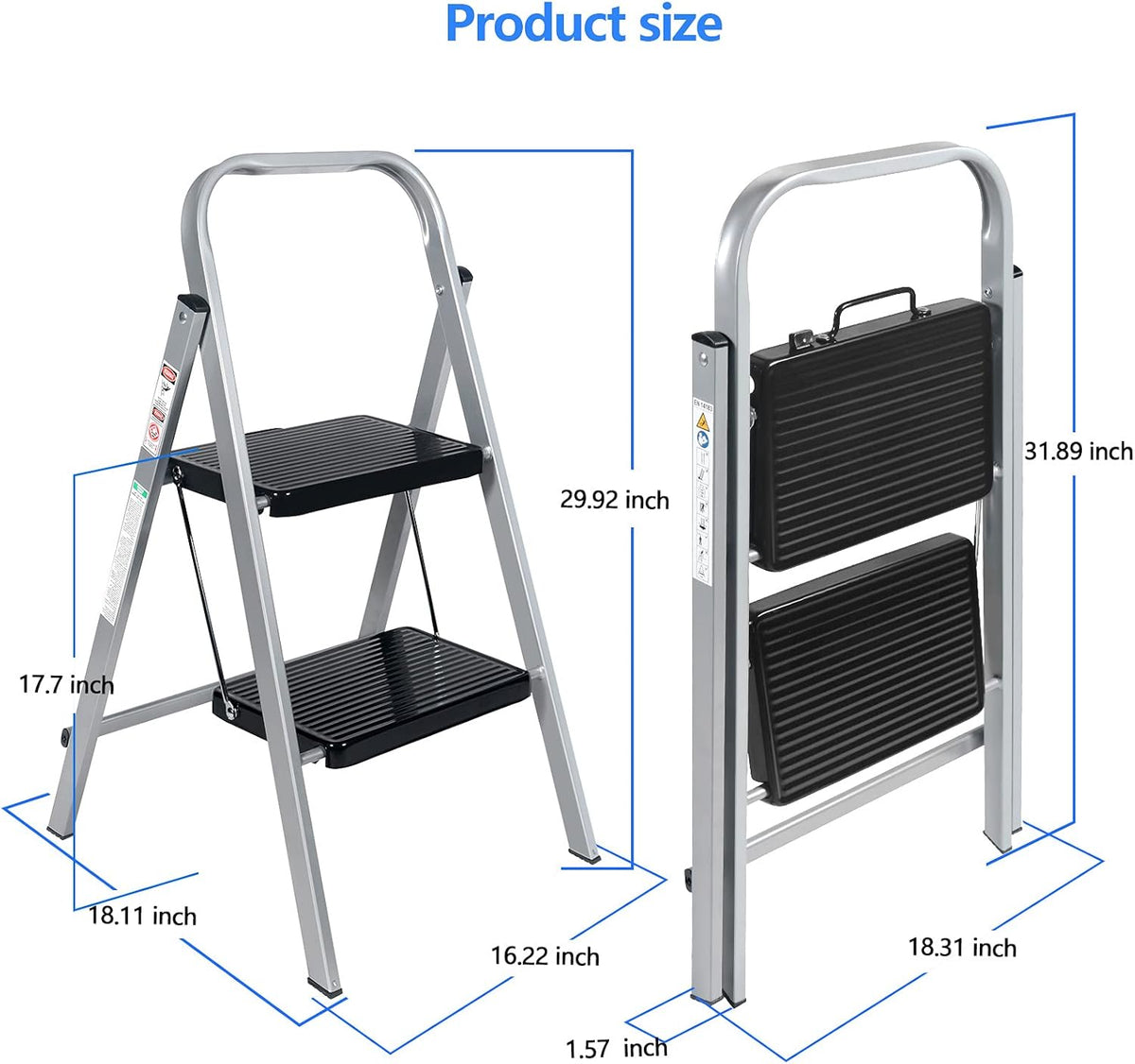 2 Step Folding Step Stool with Anti-Slip Feet O116273