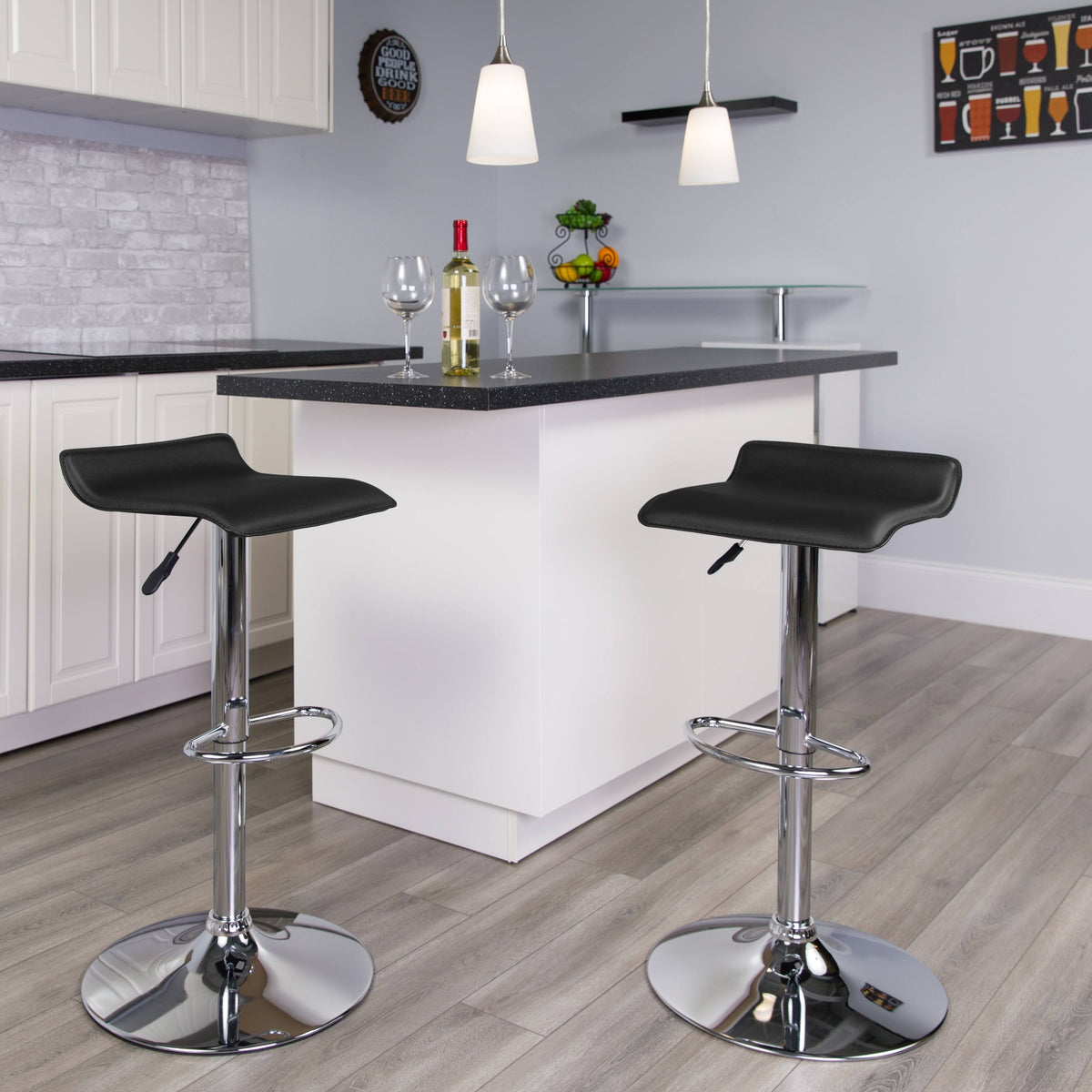 Black Vinyl Adjustable Height Barstool with Chrome Base A67257
