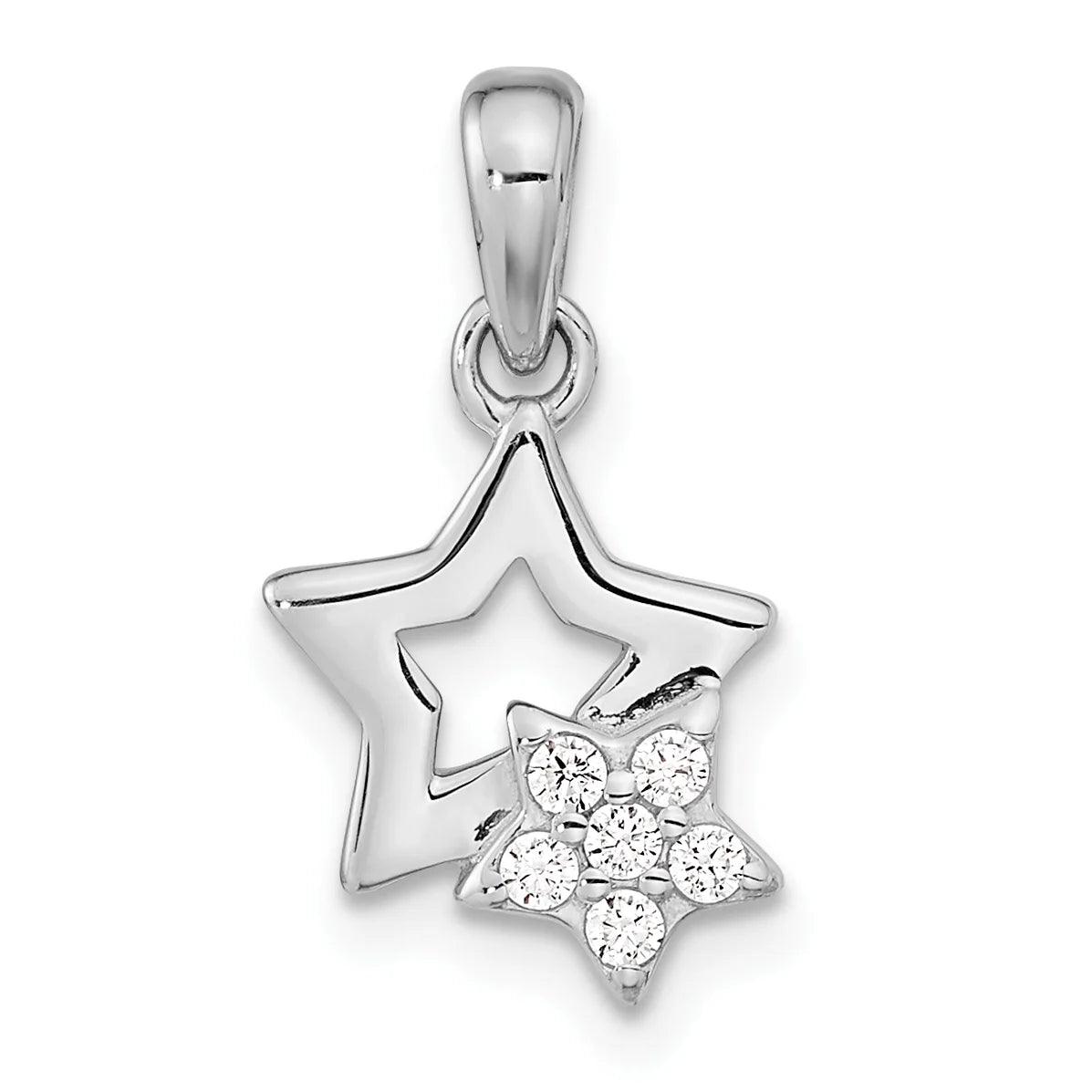 Sterling Silver Rhodium-Plated CZ Star Charm Pendant with Cable Chain Necklace 18'' R217182