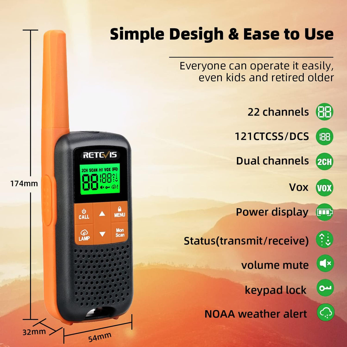 4 Pack Water Resistant Two Way Radio with Flashlight V956