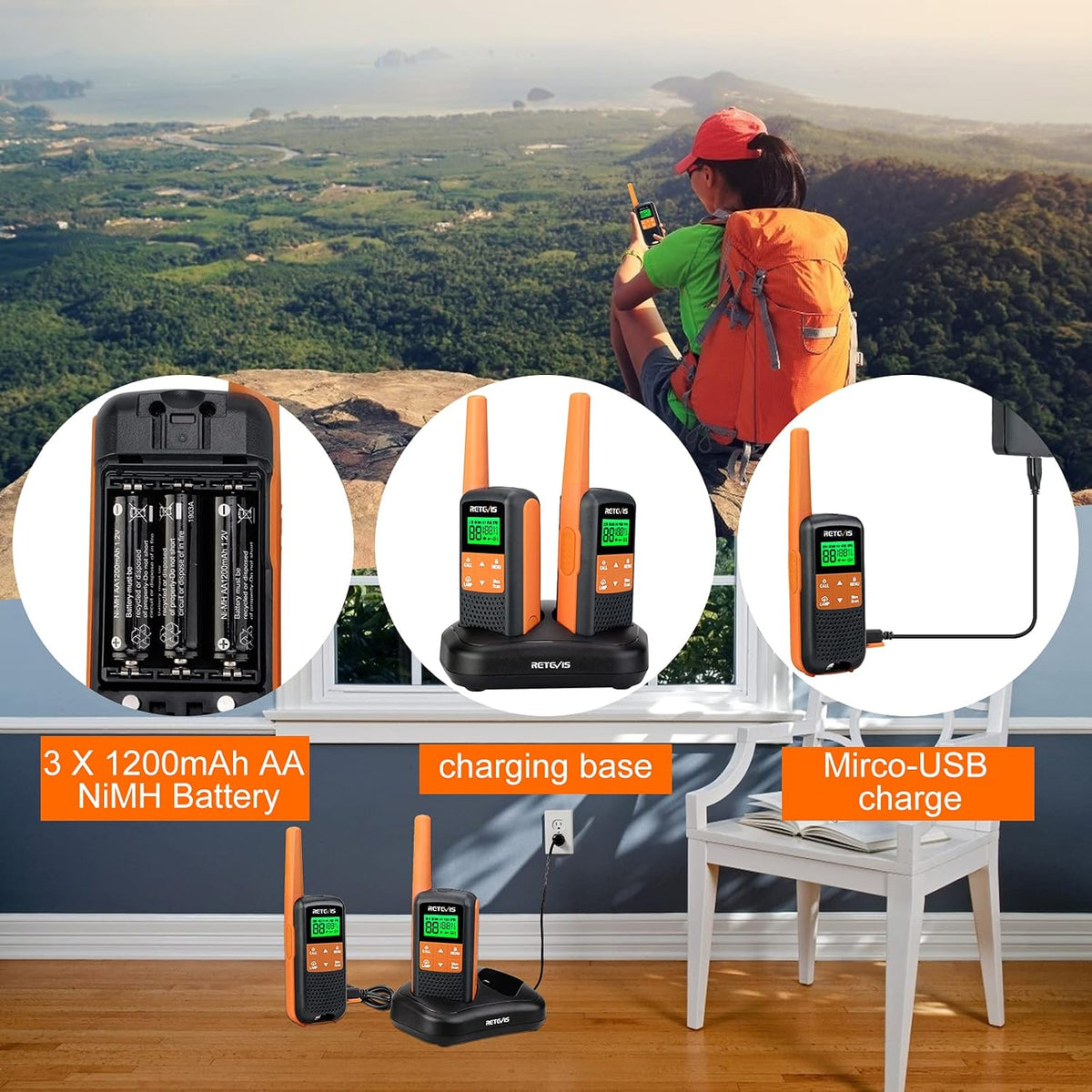 4 Pack Water Resistant Two Way Radio with Flashlight V956