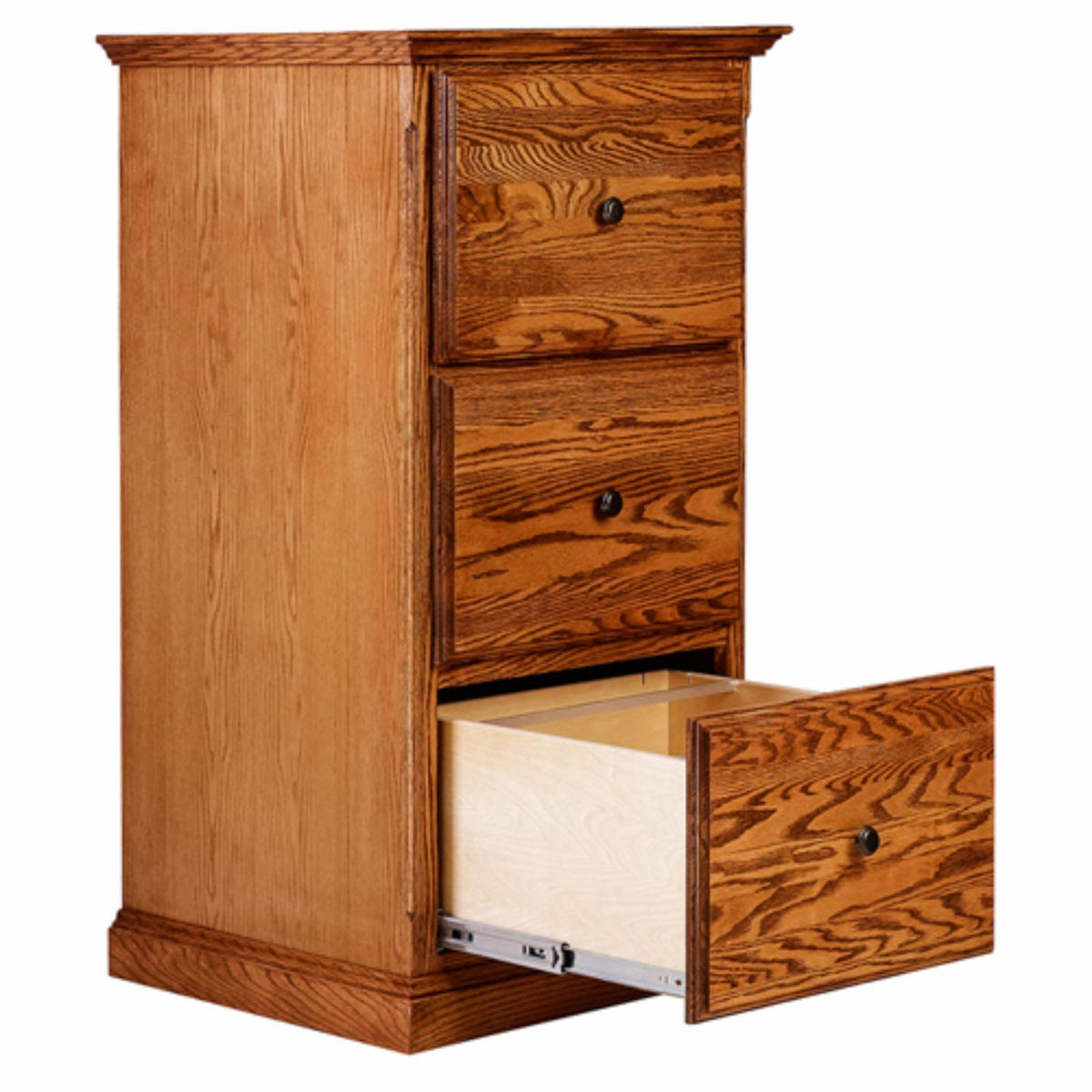 Three Drawer File Cabinet with Black Knobs Unfinished Alder T21631