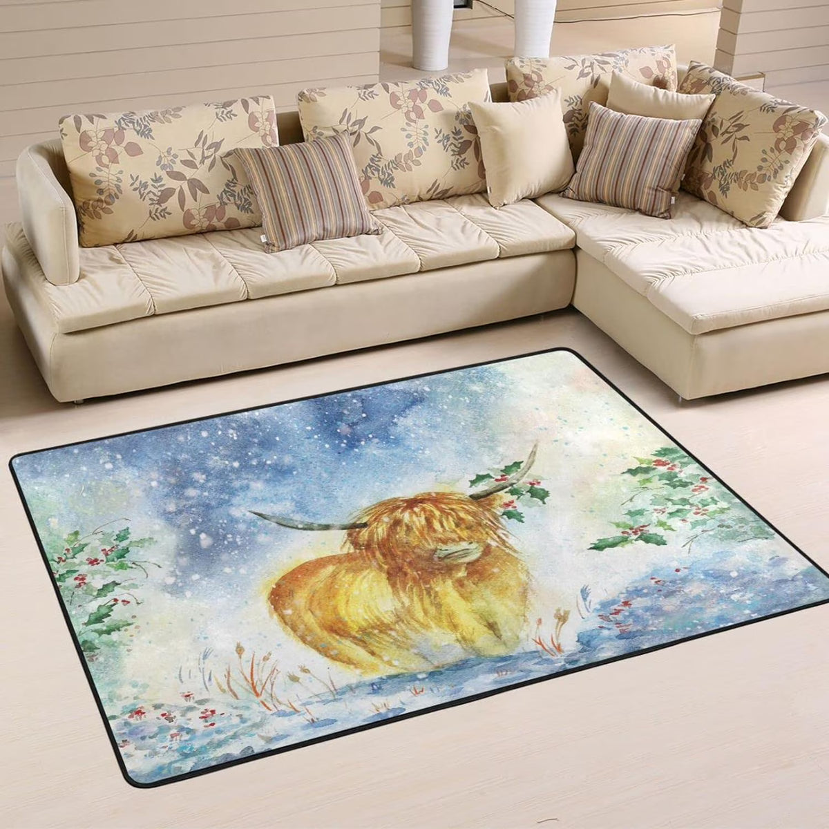 Watercolor Highland Cow Non-Slip Area Rug, 36"×24" O38659
