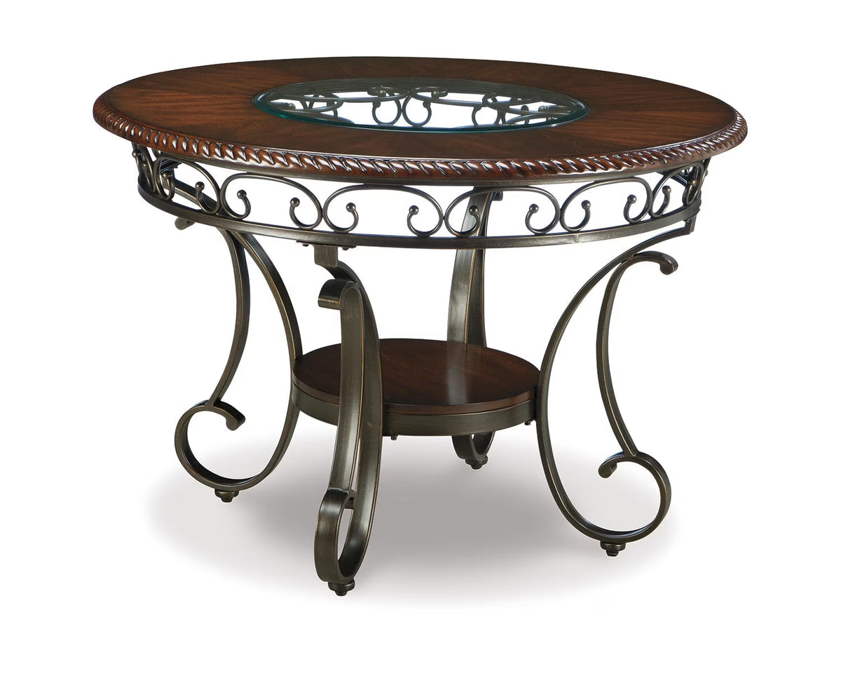 Brown Round Glass Top Dining Table A406