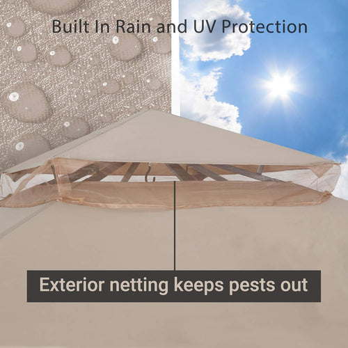 10x10 Outdoor Gazebo with Mosquito Netting Metal Frame Khaki X26838