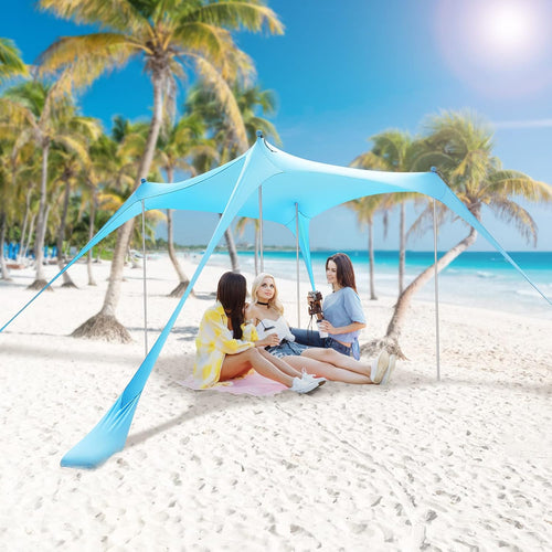 11.5x10 FT Pop Up Beach Tent Sun Shelter 8-10 Persons UPF 50+ Windproof Water Assistant Lycra Fabric 4 Pole Dark Blue E23157