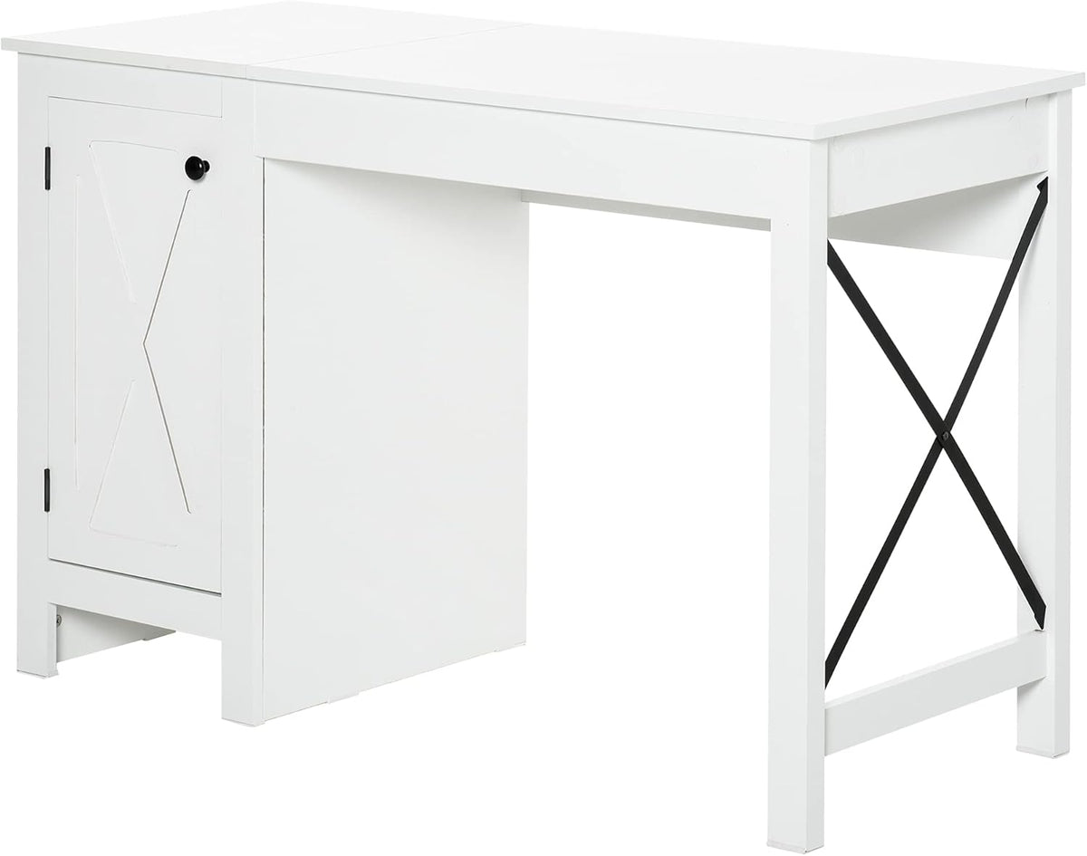 Grey Writing Desk with Lower Storage Cabinet and Metal Frame L352