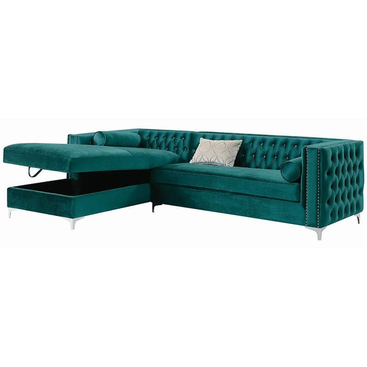 Green Velvet Left Facing Storage Sectional F466794