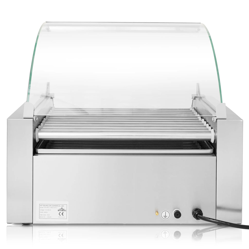 Electric Hot Dog Roller Machine with Cover, 11 Rollers, Bun Warming Drawer F7325