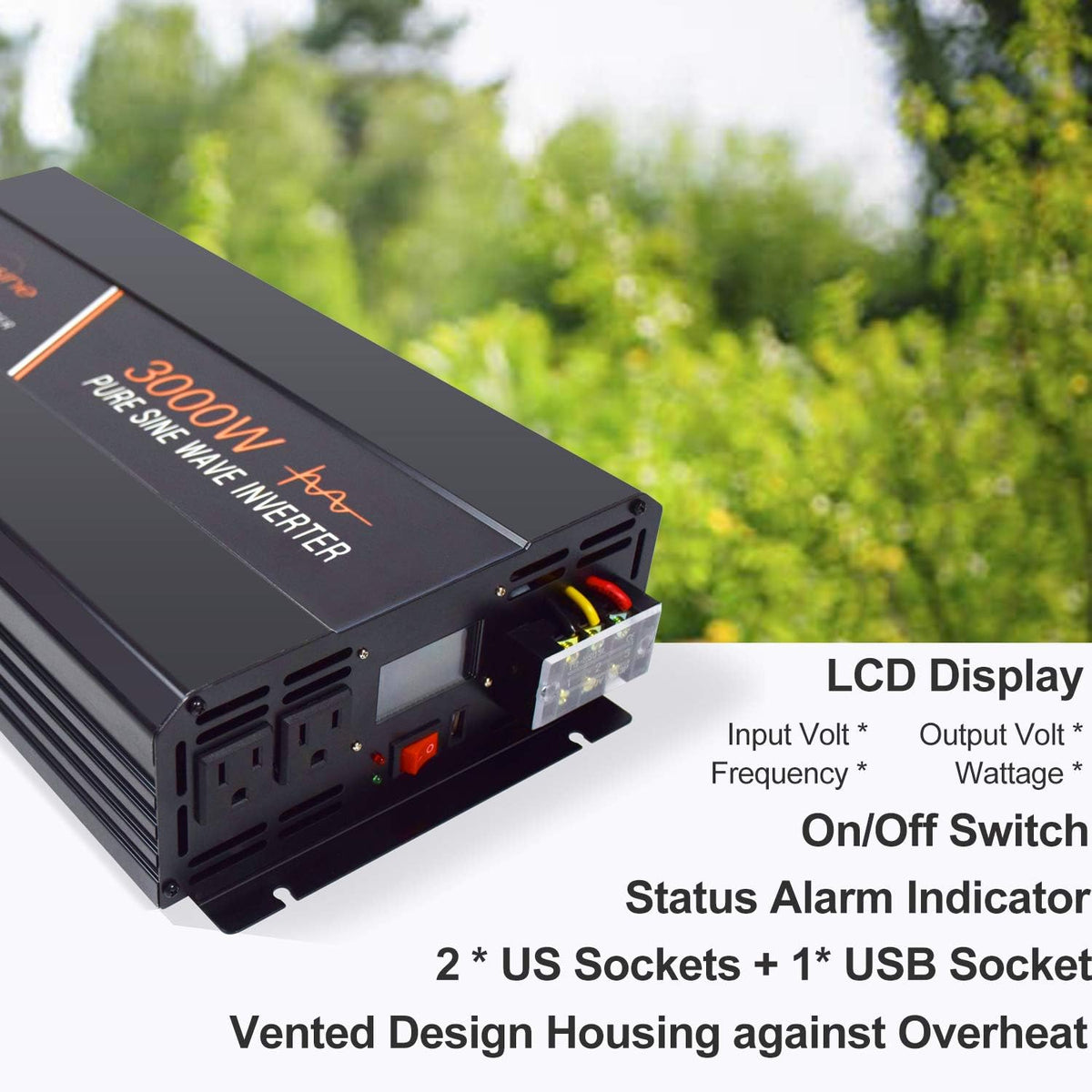 Power Inverter 1000W Pure Sine Wave 24v DC to AC 120v Peak 2000 Watt with LCD Display USB Charge Port Y792