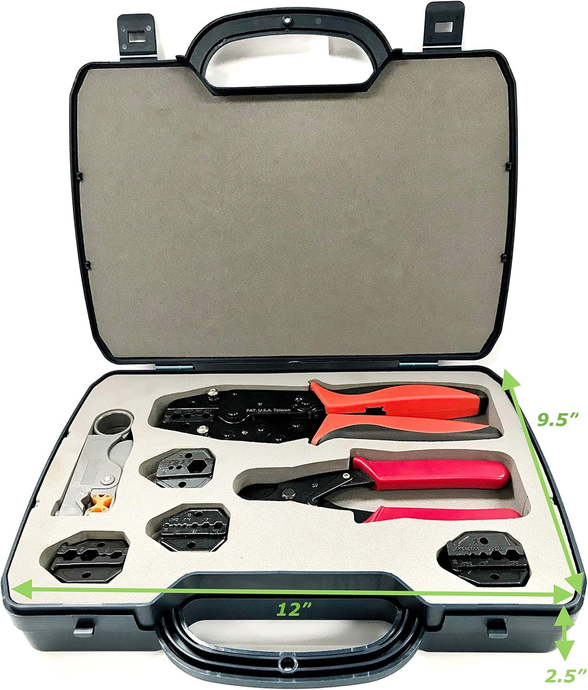 Heavy Duty Ratchet Crimping Tool Kit with Crimper Cutter Stripper and 4 Die Sets Pack of 2 W636