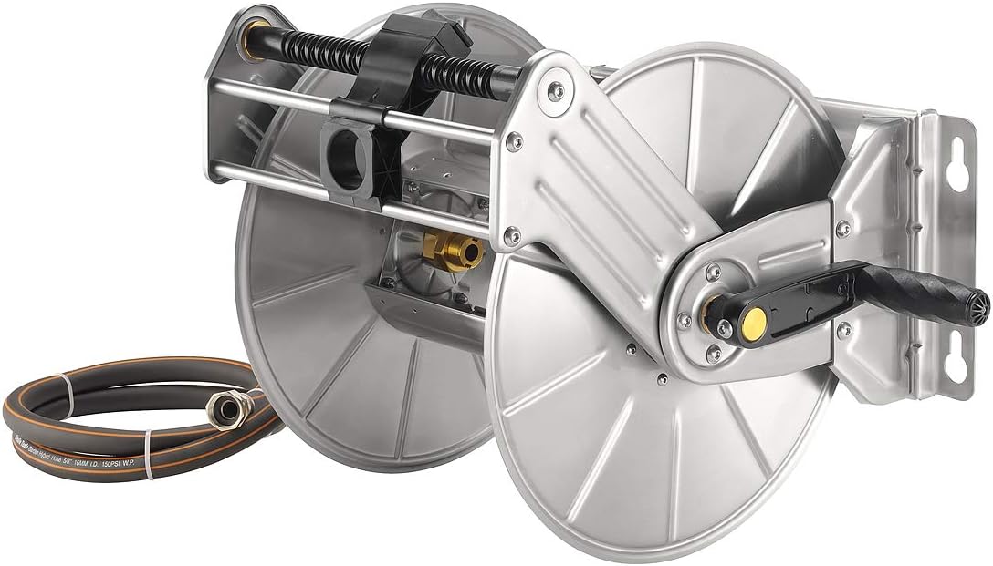 Stainless Steel Garden Hose Reel, Wall/Floor Mounted, 150-Feet 5/8 Hose Capacity W126