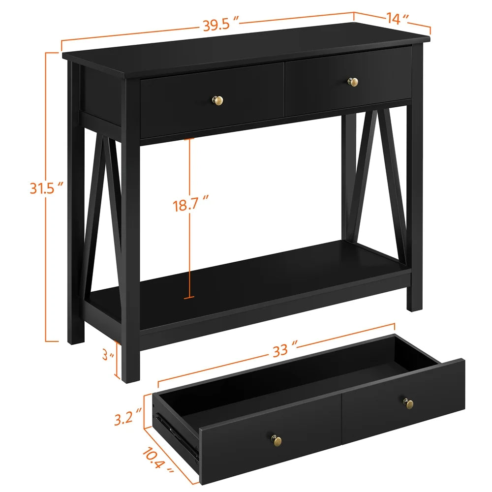 Black Wooden Console Table with Storage Drawer D405