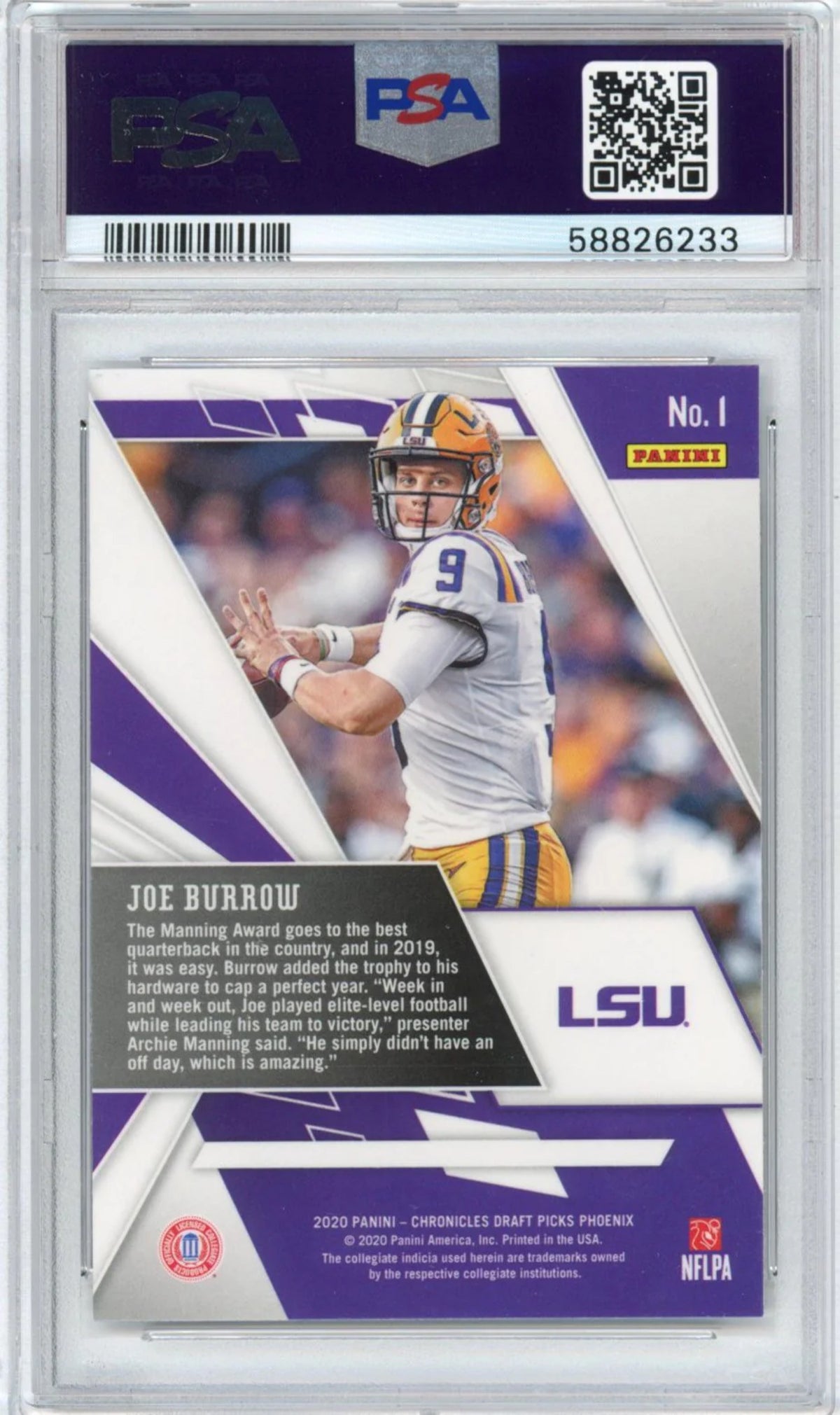 2020 Panini Chronicles Joe Burrow Phoenix Rookie RC Football Card PSA 9 Mint Q724