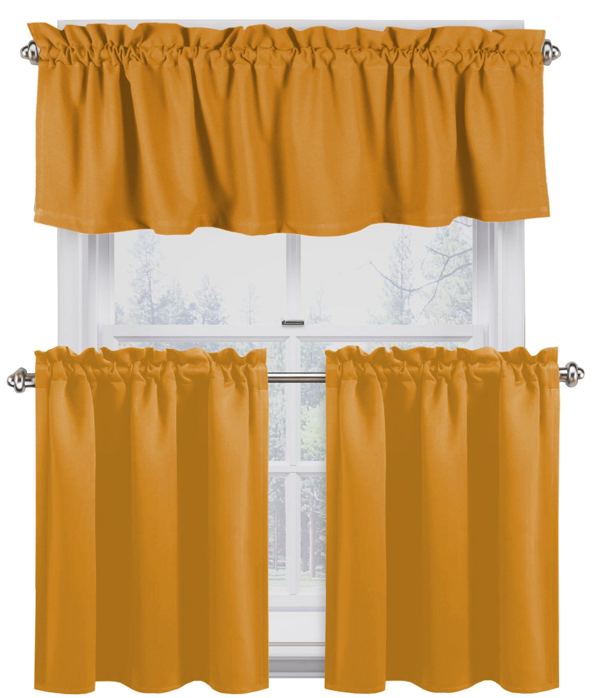 Mustard Yellow 100% Cotton Kitchen Curtain Valance Set 3 Pack H8234