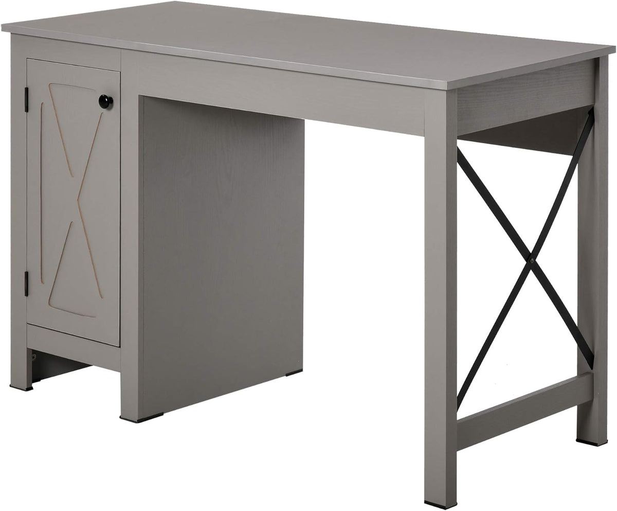 Grey Writing Desk with Lower Storage Cabinet and Metal Frame L352