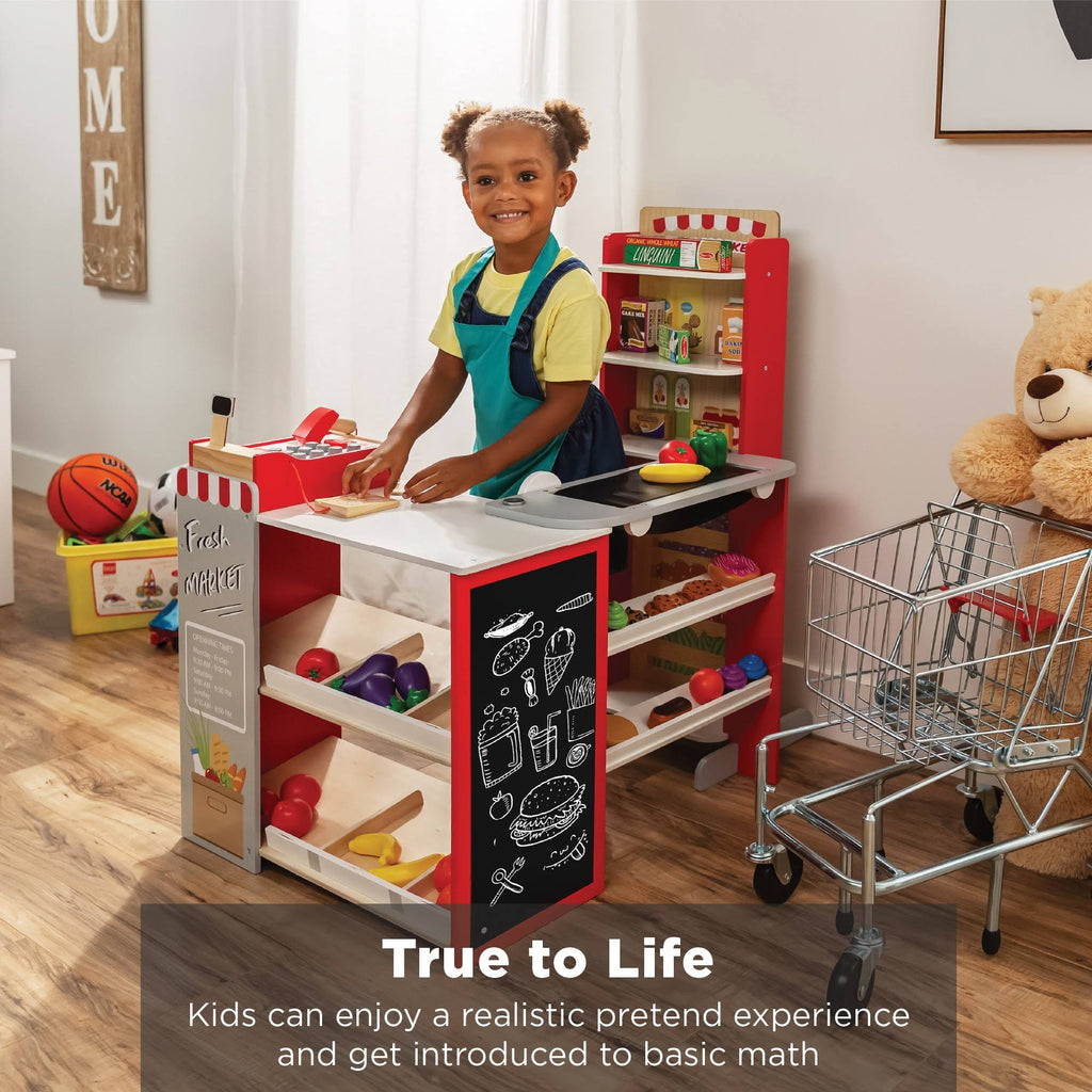 Pretend Play Grocery Store Supermarket Set with Working Conveyor, Cash Register, Play Food, Chalkboard M52965