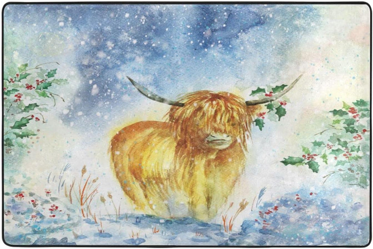 Watercolor Highland Cow Non-Slip Area Rug, 36"×24" O38659