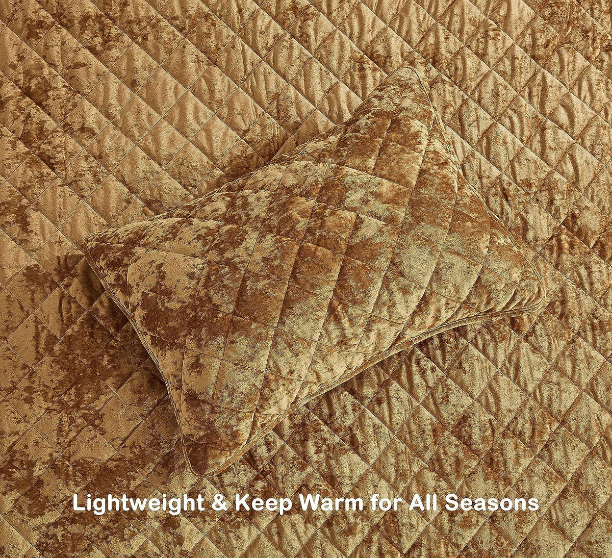 King Size 3-Piece Velvet Quilt Set with Diamond Stitch Quilting E284