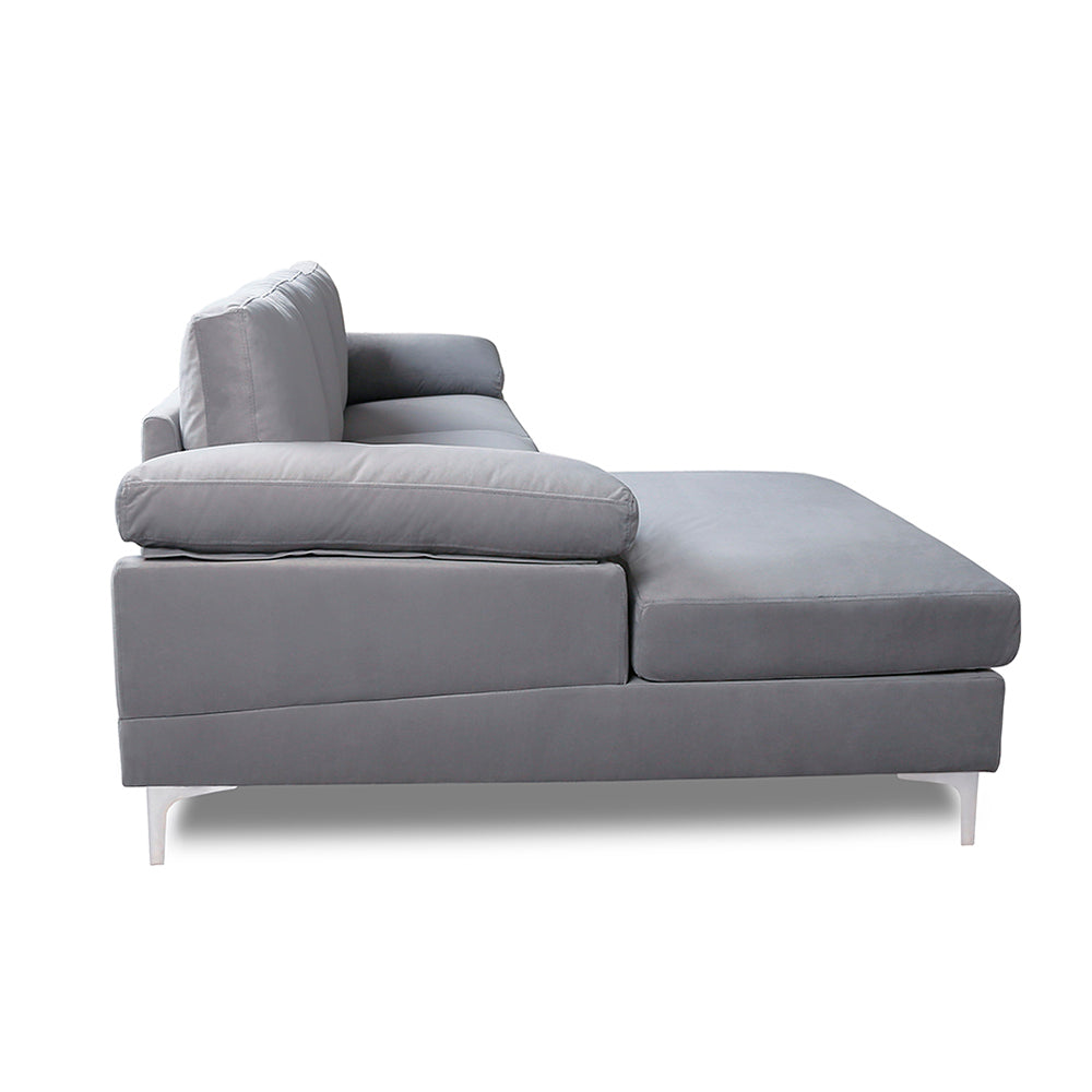 Grey Velvet Fabric 3-Seat L-Shape Sectional Sofa Couch Set with Chaise Lounge Z173772