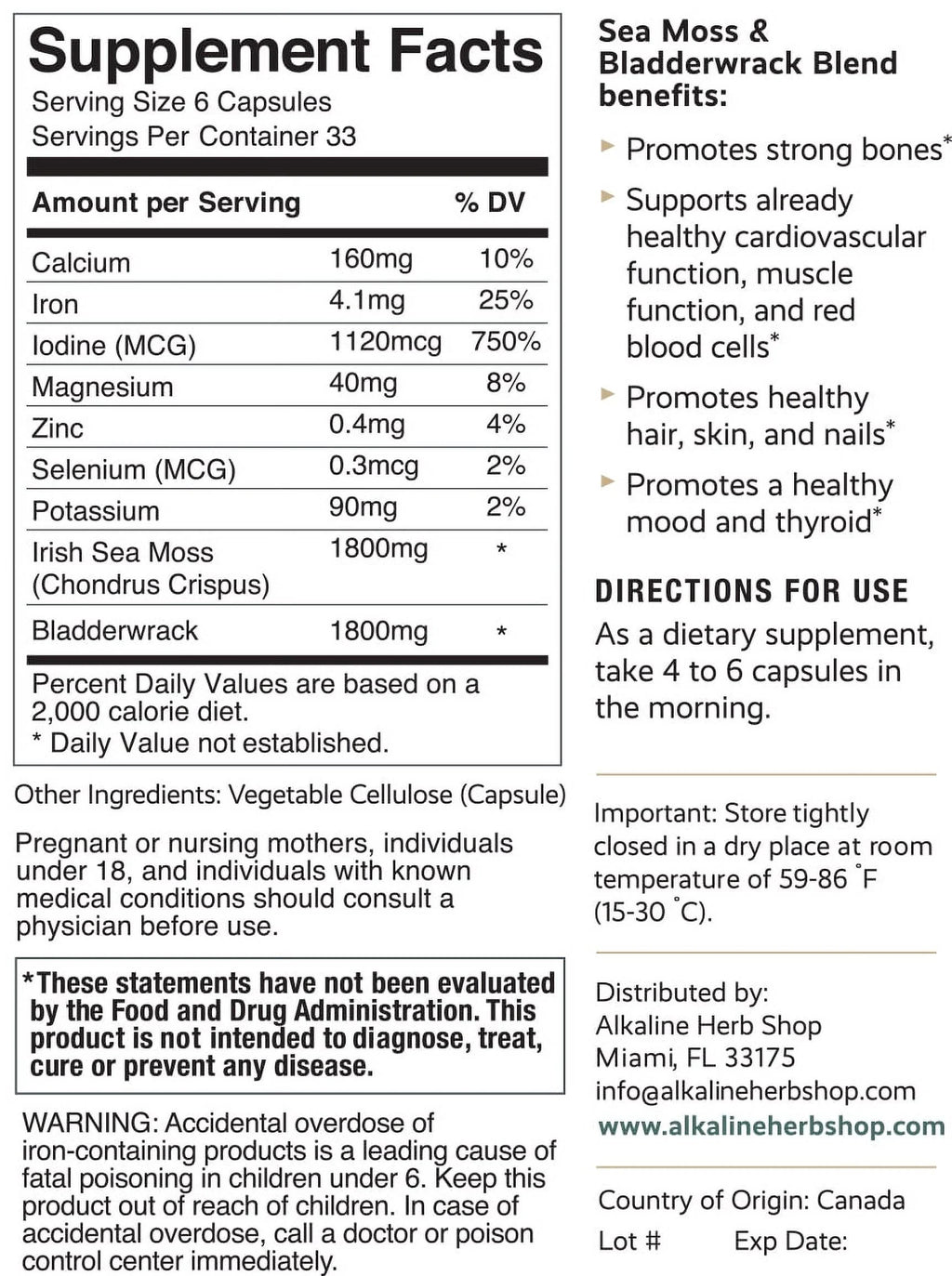 200 Capsules Sea Moss and Bladderwrack Supplement G45457