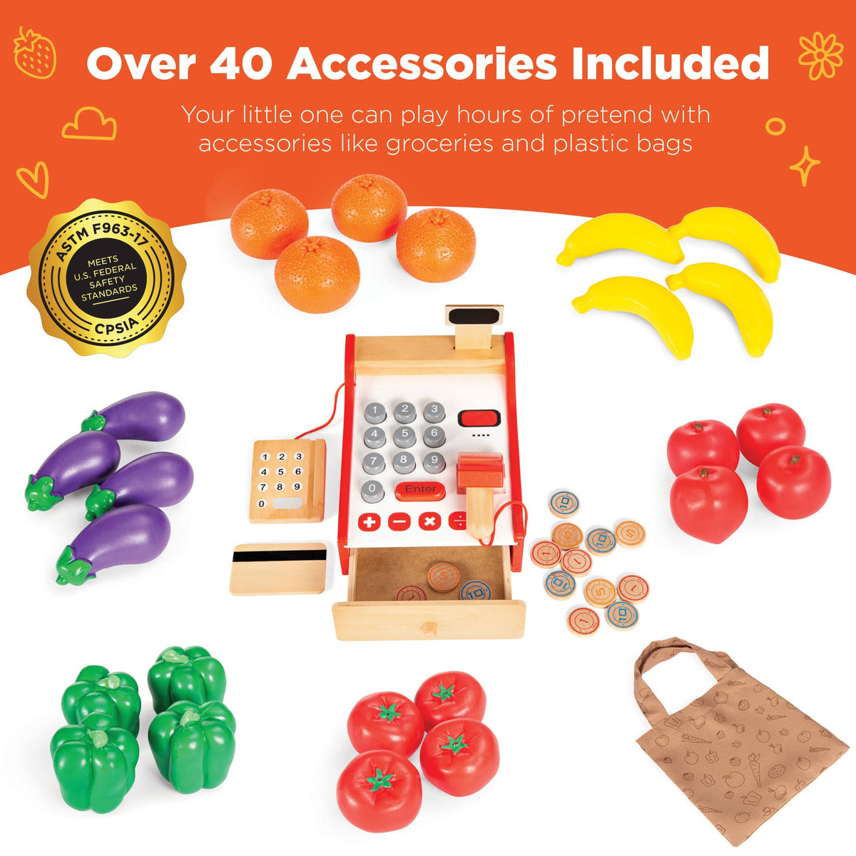 Pretend Play Grocery Store Supermarket Set with Working Conveyor, Cash Register, Play Food, Chalkboard M52965