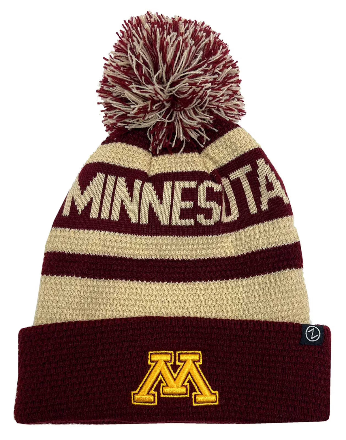 Maroon Cream Embroidered Logo Knit Hat Q587511