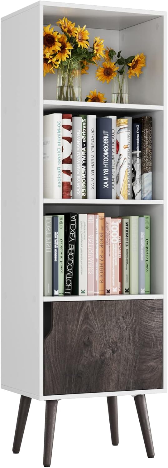 White/Dark Oak 4 Tier Wooden Display Bookshelf with 4 Legs T761419