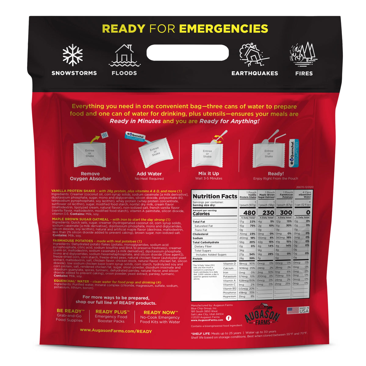 Freeze-Dried 24-Hour 1-Person Emergency Food & Water Supply Z652946